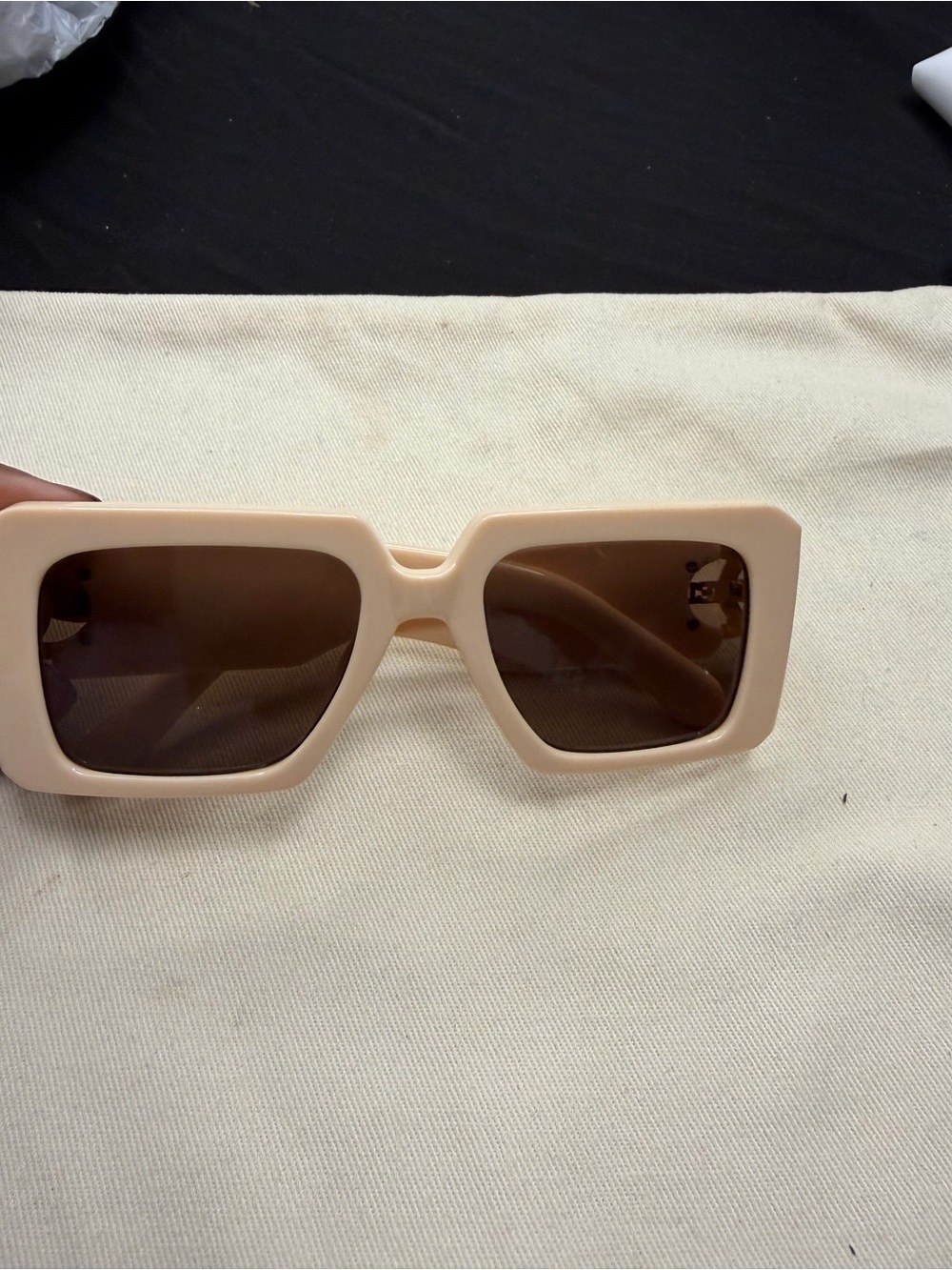 CHANEL Cream Square Sunglasses with Brown Lenses